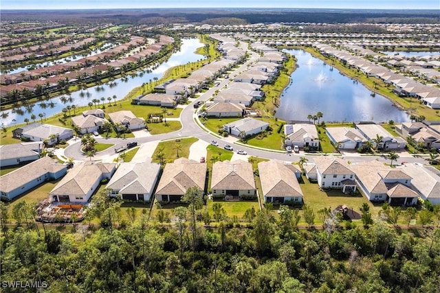 aerial view with a water view