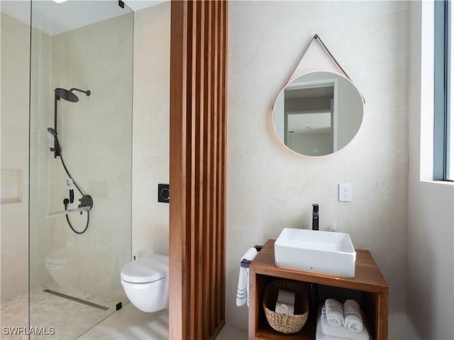 bathroom featuring a shower, sink, tile patterned floors, and toilet