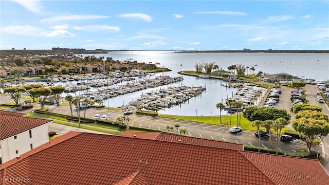 bird's eye view featuring a water view