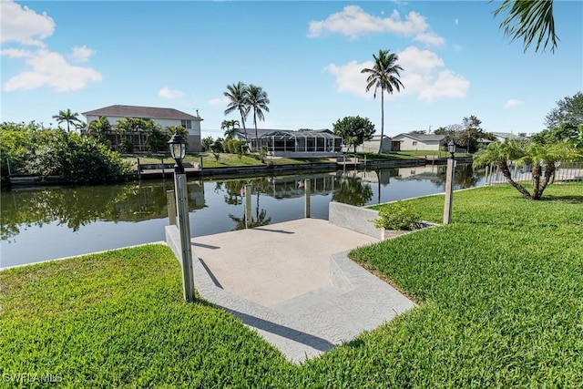 water view featuring a dock