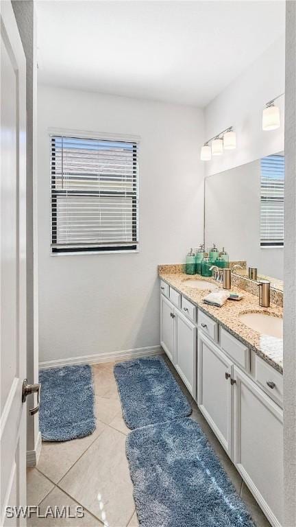 bathroom with tile patterned floors and vanity