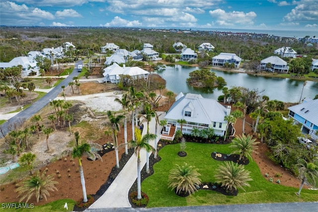 aerial view featuring a water view