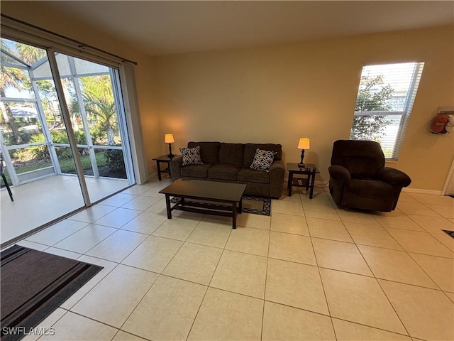 living room with light tile patterned floors