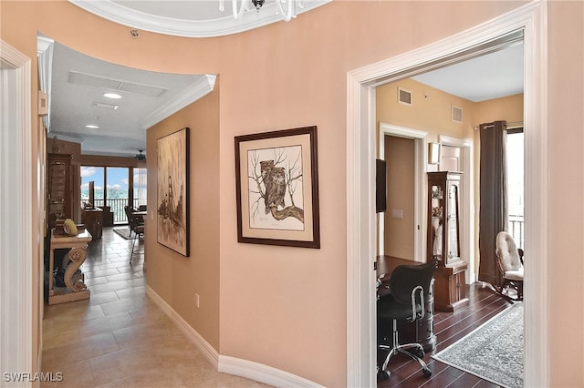 hallway with ornamental molding