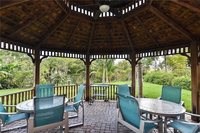 view of patio with a gazebo and ceiling fan