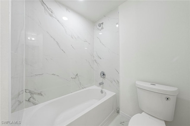 full bathroom with marble finish floor,  shower combination, and toilet