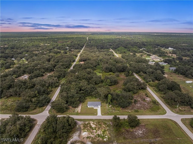 drone / aerial view featuring a view of trees