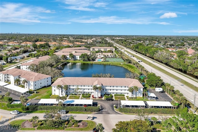 aerial view with a water view