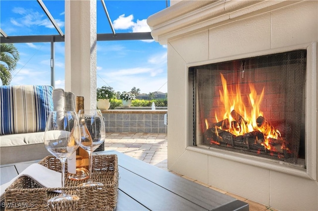 details with an outdoor fireplace