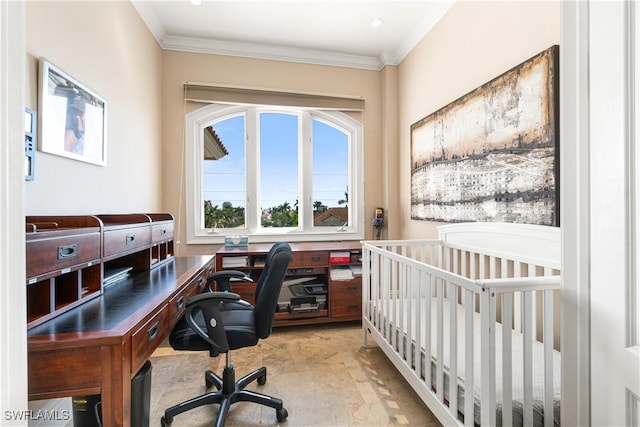 bedroom with ornamental molding