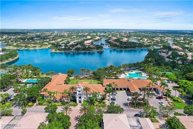 drone / aerial view featuring a water view