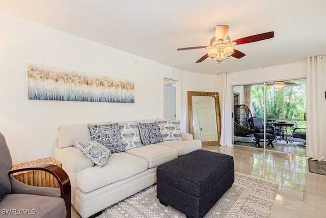 living room with ceiling fan