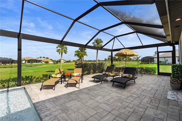 view of patio with a lanai