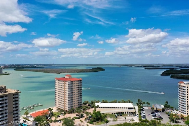 bird's eye view featuring a water view