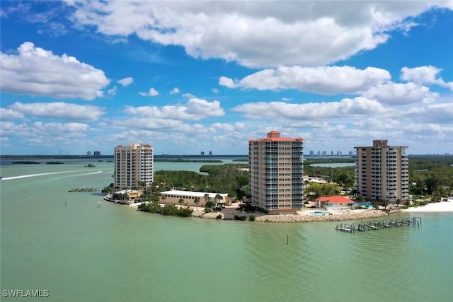 aerial view featuring a water view