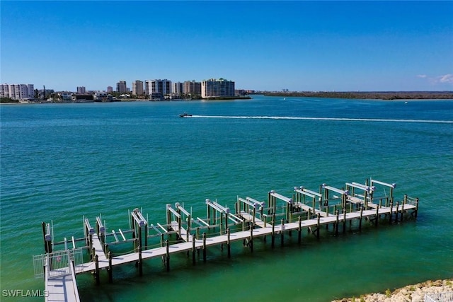 dock area featuring a water view