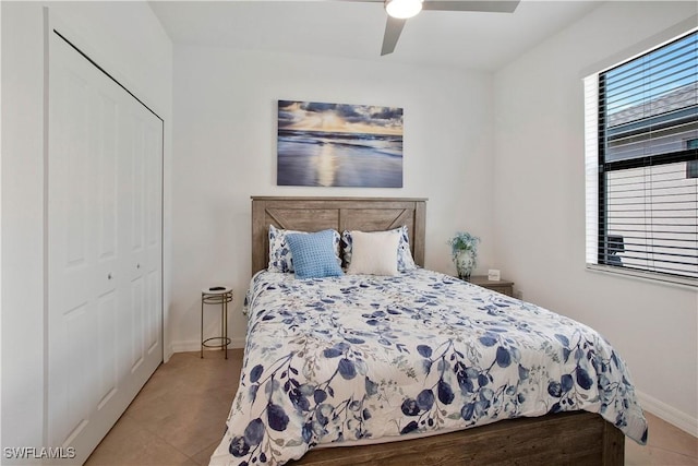 bedroom featuring a closet and ceiling fan