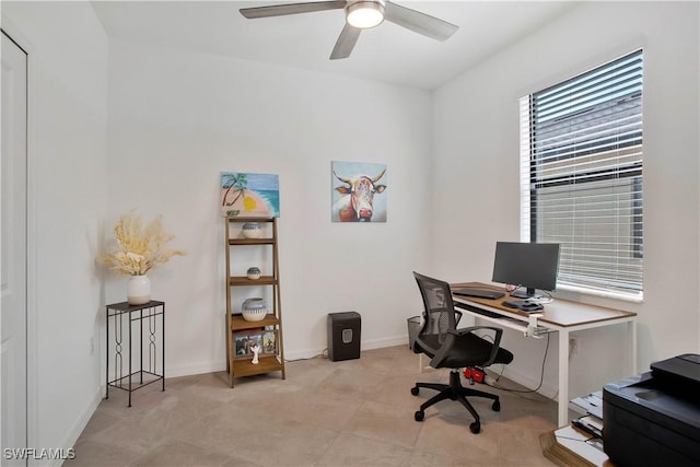 office space with ceiling fan