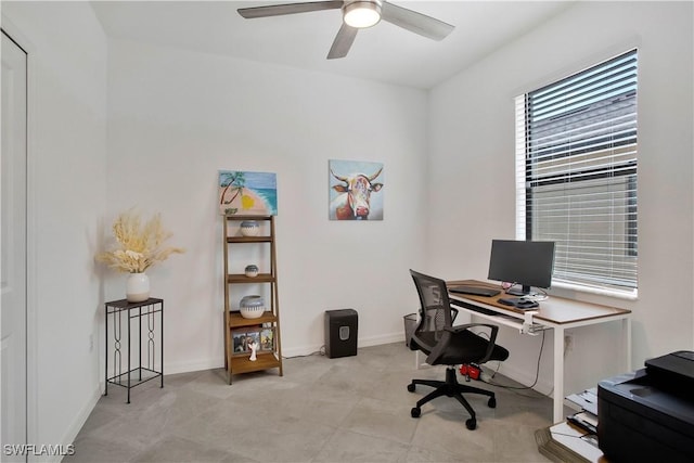 home office featuring ceiling fan