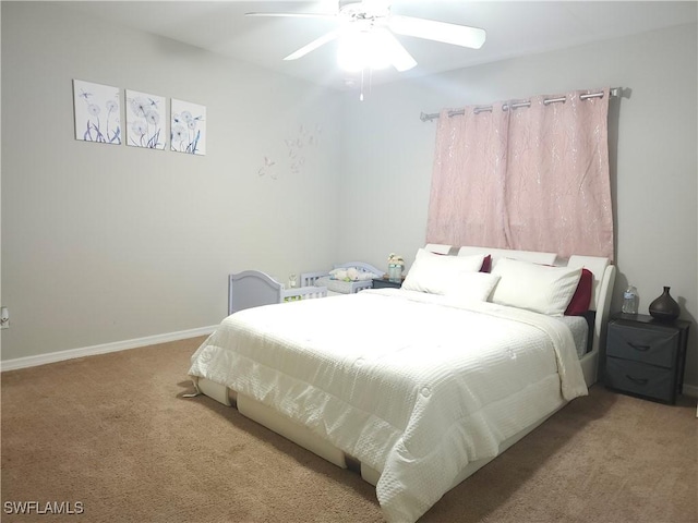 bedroom featuring carpet and ceiling fan