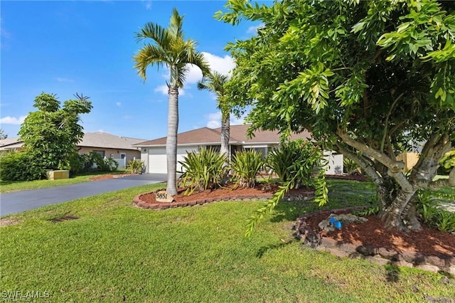 view of front of property featuring a garage and a front yard