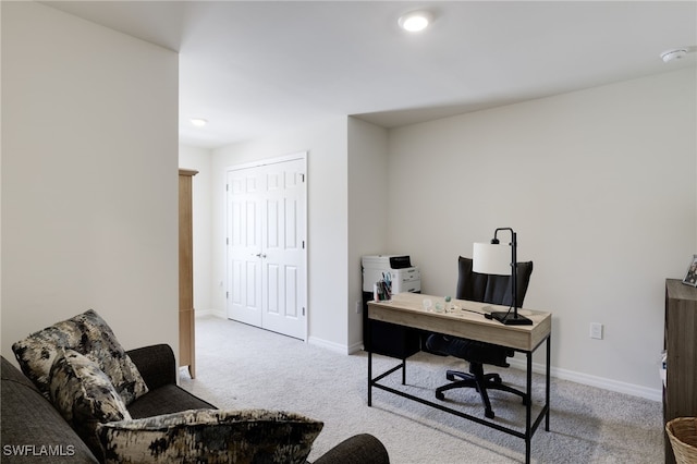 view of carpeted home office