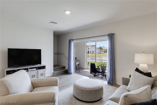 living room with light wood-type flooring