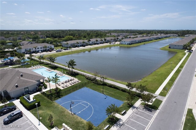 aerial view with a water view