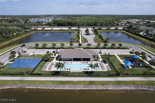 aerial view with a water view