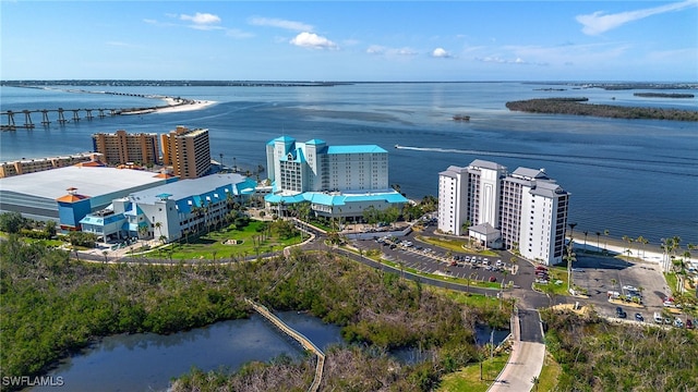 aerial view with a water view