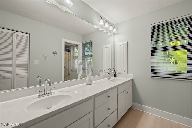 bathroom featuring vanity and wood-type flooring