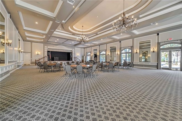 20037 Serene Meadow Ln, Estero, FL 33928 - building lobby featuring coffered ceiling, a towering ceiling, beam ceiling, and ornamental molding