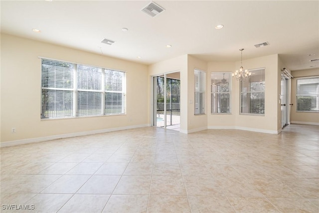 10188 Mimosa Silk Dr, Fort Myers, FL 33913 - unfurnished living room with light tile patterned flooring, a chandelier, and plenty of natural light
