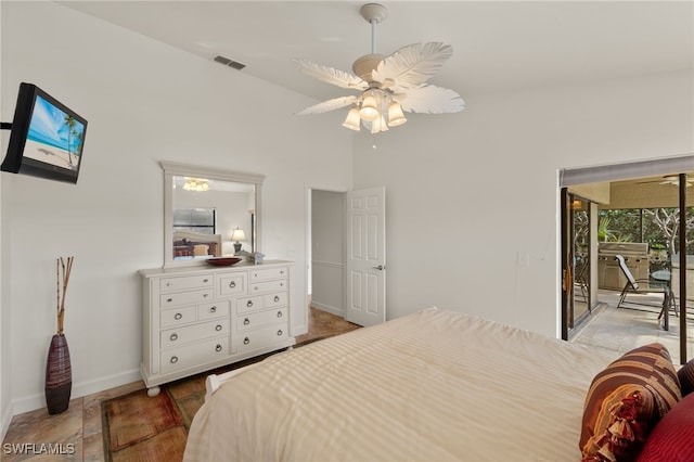 bedroom with ceiling fan and light hardwood / wood-style floors