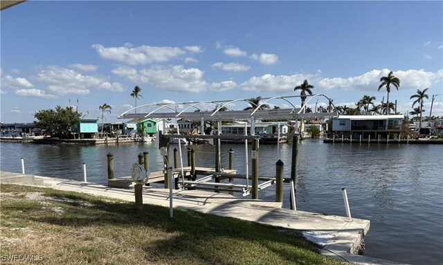 dock area with a water view