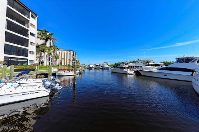 view of dock with a water view