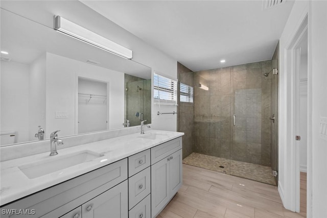 bathroom featuring vanity and walk in shower