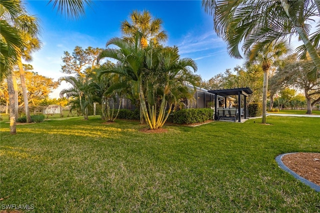 view of yard featuring a lanai