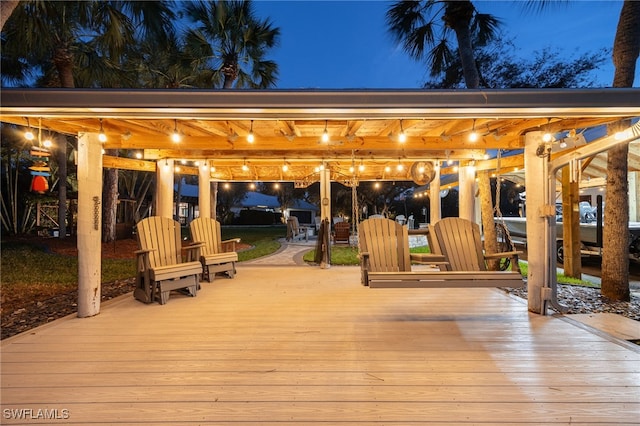 view of deck at night