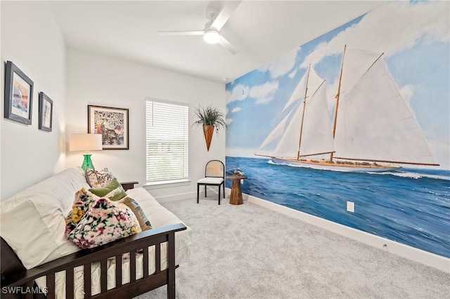 bedroom with carpet floors and ceiling fan