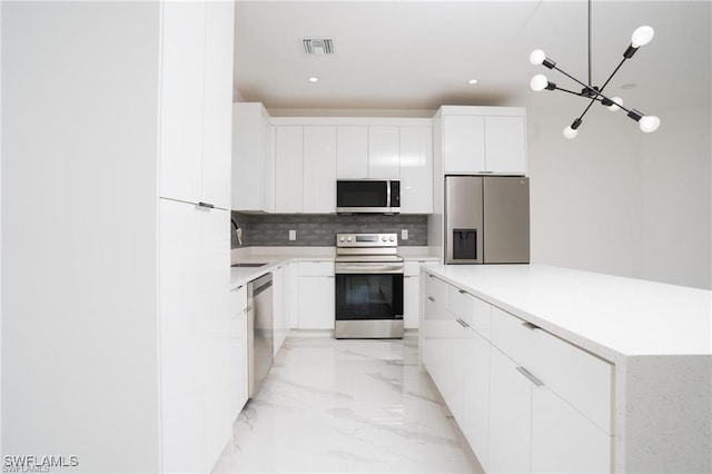 kitchen featuring white cabinetry, stainless steel appliances, sink, and decorative backsplash