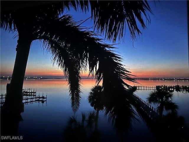 property view of water featuring a dock