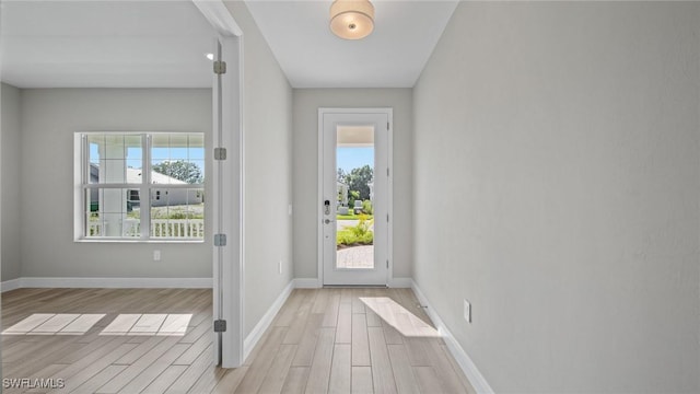 entryway with a healthy amount of sunlight and light wood-type flooring