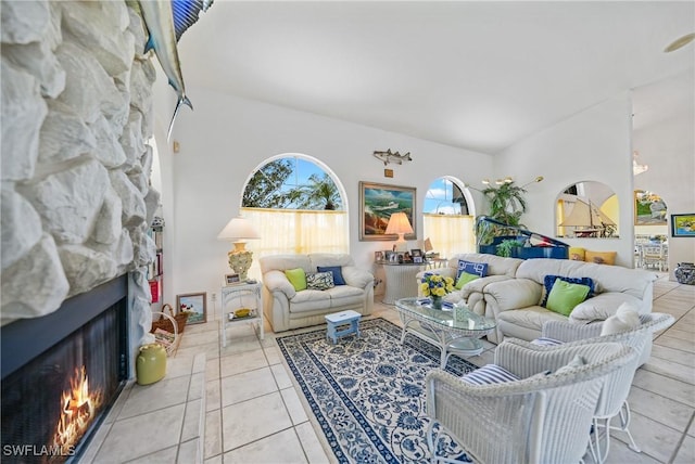 view of tiled living room