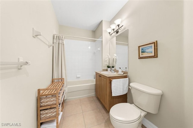 full bathroom featuring vanity, toilet, tile patterned flooring, and shower / bath combo with shower curtain