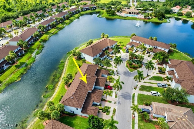 aerial view with a water view