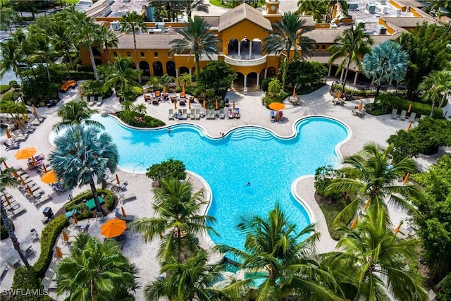 pool with a patio area