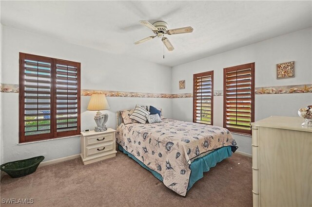 bedroom featuring carpet flooring and ceiling fan