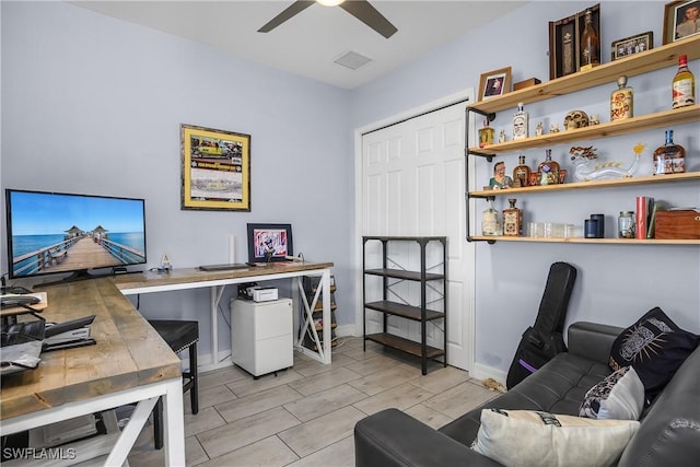 home office with ceiling fan