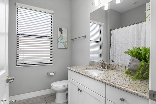 bathroom featuring tile patterned floors, vanity, and toilet